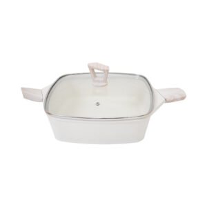 Culinart Shallow Eyesi Panci Casserole Square Ceramic Marble Coating 28 cm - Krem